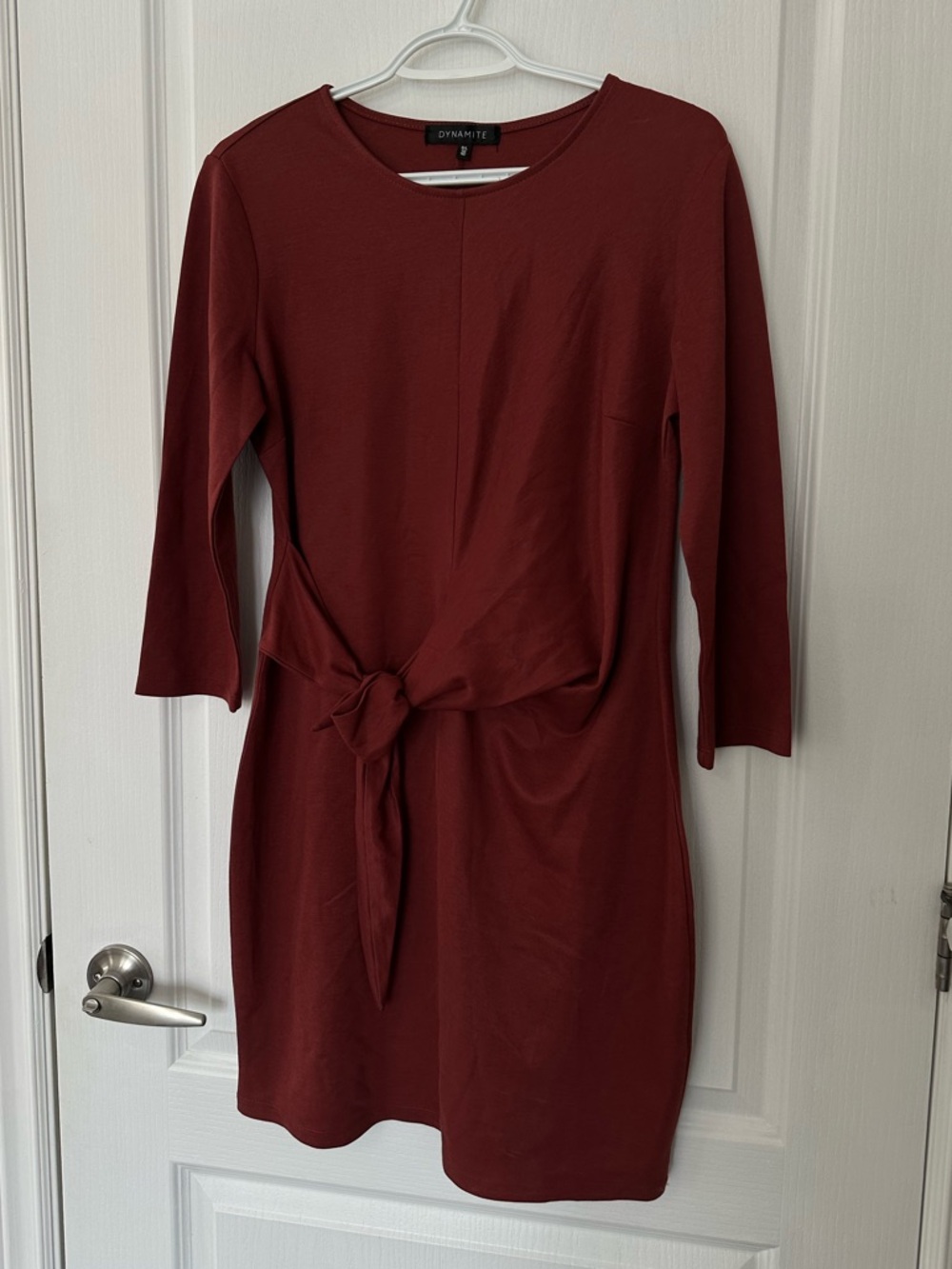 EUC Dynamite Rust Maroon Knit Tie-Front Silhouette Long Sleeve Mini Dress Sz L